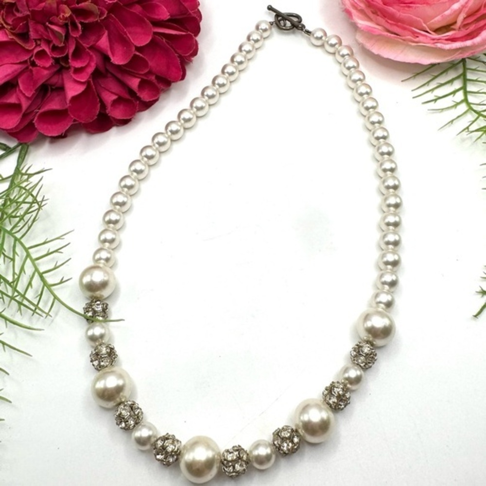 VINTAGE⚜️Pearl & Rhinestone Beaded Necklace